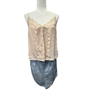 H&M Pale Peachy-Pink Silky Lace Trimmed Spaghetti Strap Camisole Top‎ US 8